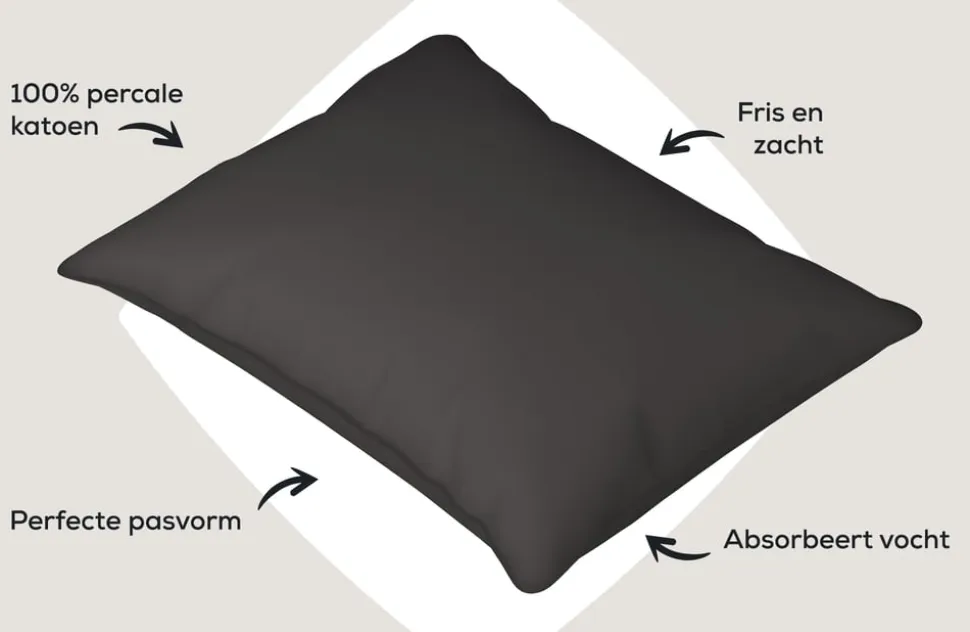 Dixxius Kussenslopen Excellent Percale Katoen Anthracite (set van 2)